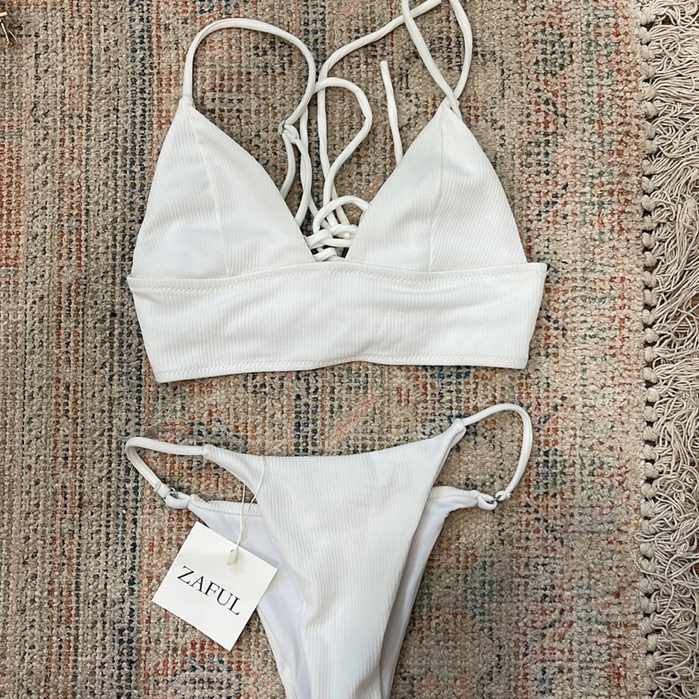 Zaful white ribbed bikini size M